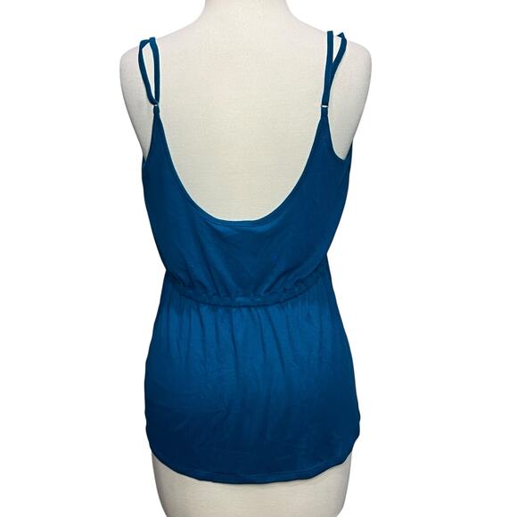 Express One Eleven Cami Tank Top Womens M Teal Blue Ribbed Twist Front Babydoll - Picture 5 of 15